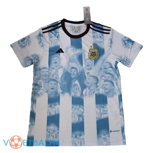 Argentinië 3 sterren voetbal jersey Herdenkingseditie blauw 2022/2023