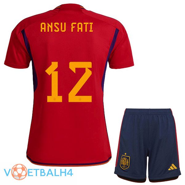 Spanje (ANSU FATI 12) kinderen voetbal jerseys thuis rood 2022-2023