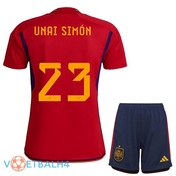 Spanje (UNAI SIMÓN 23) kinderen voetbal jerseys thuis rood 2022-2023