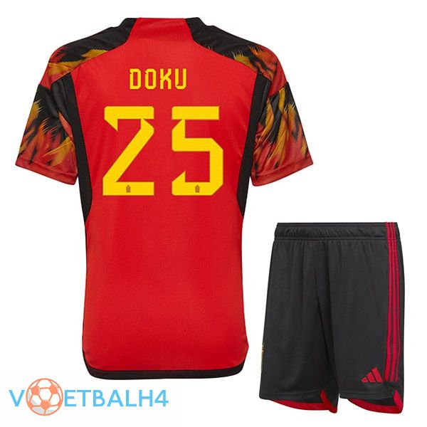 België (DOKU 25) kinderen voetbal jerseys thuis rood 2022-2023