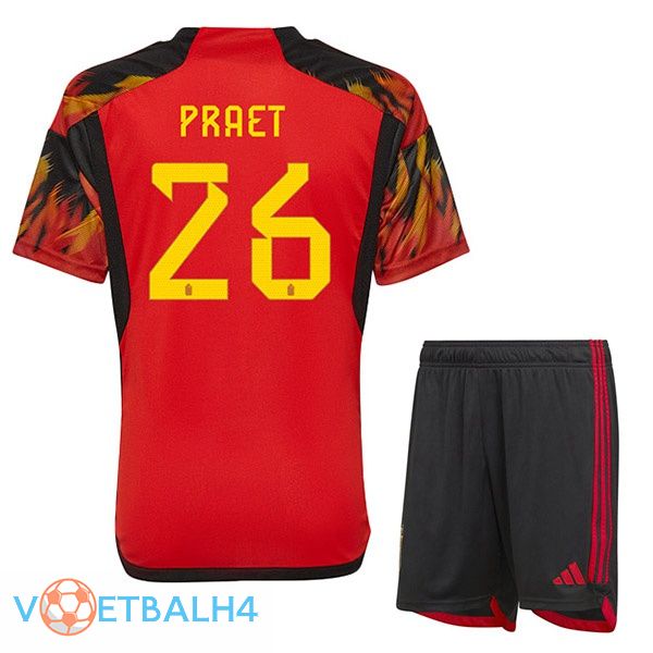 België (PRAET 26) kinderen voetbal jerseys thuis rood 2022-2023