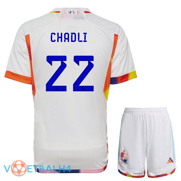 België (CHADLI 22) kinderen voetbal jerseys uit wit 2022-2023