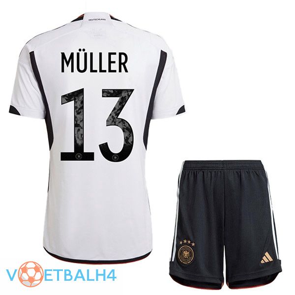 Duitsland (MÜLLER 13) kinderen voetbal jerseys thuis zwart wit 2022-2023