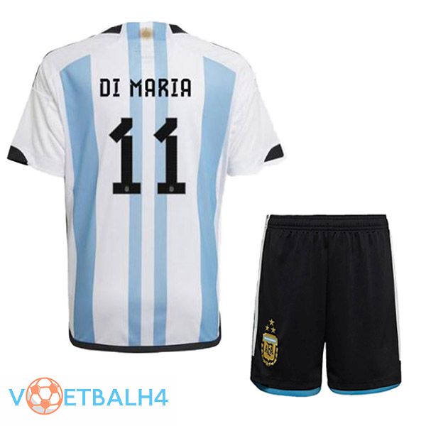 Argentinië (DI MARIA 11) 3 sterren kinderen voetbal jersey thuis blauw wit 2022/2023