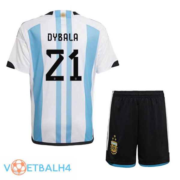 Argentinië (DYBALA 21) 3 sterren kinderen voetbal jersey thuis blauw wit 2022/2023