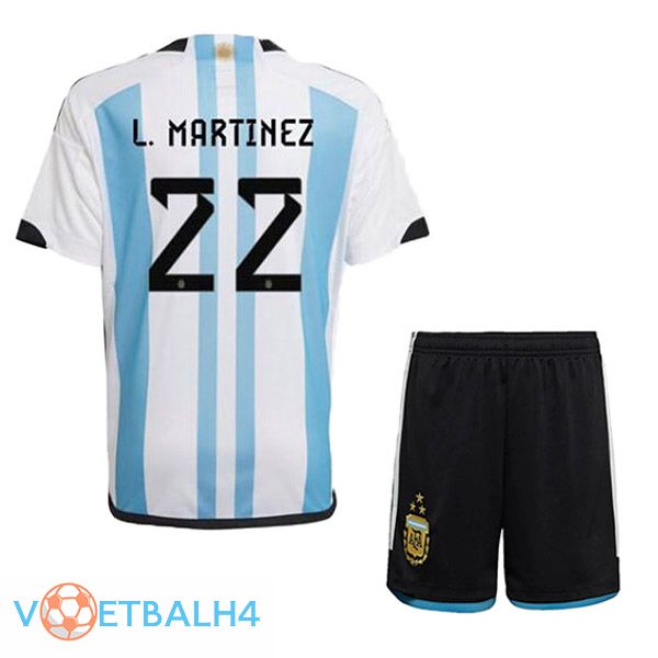 Argentinië (L. MARTINEZ 22) 3 sterren kinderen voetbal jersey thuis blauw wit 2022/2023