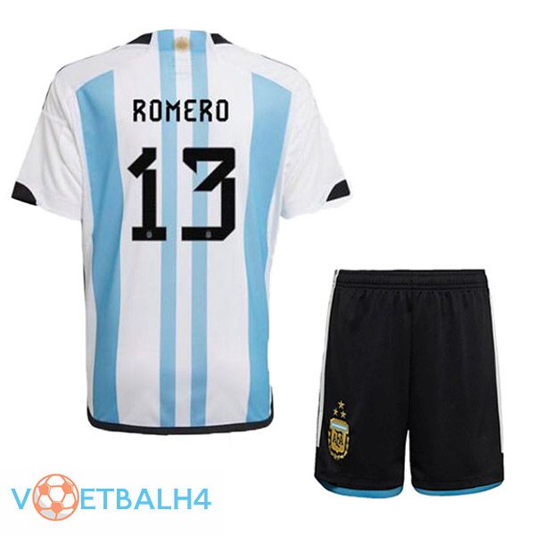 Argentinië (ROMERO 13) 3 sterren kinderen voetbal jersey thuis blauw wit 2022/2023