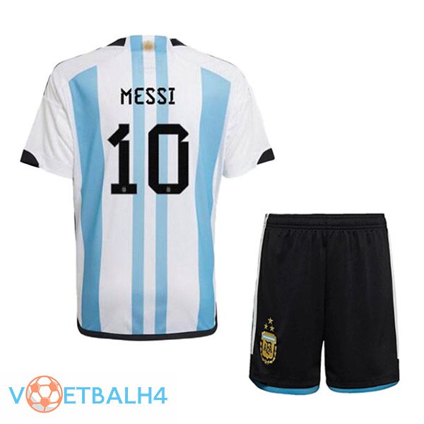 Argentinië (MESSI 10) 3 sterren kinderen voetbal jersey thuis blauw wit 2022/2023