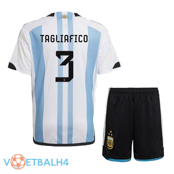 Argentinië (TAGLIAFICO 3) 3 sterren kinderen voetbal jersey thuis blauw wit 2022/2023