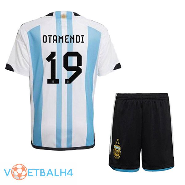 Argentinië (OTAMENDI 19) 3 sterren kinderen voetbal jersey thuis blauw wit 2022/2023