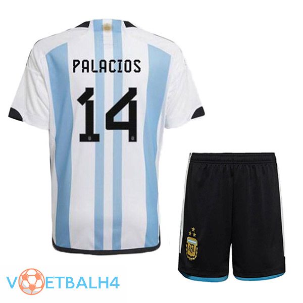 Argentinië (PALACIOS 14) 3 sterren kinderen voetbal jersey thuis blauw wit 2022/2023