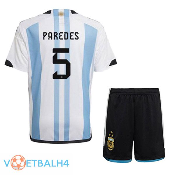 Argentinië (PAroodES 5) 3 sterren kinderen voetbal jersey thuis blauw wit 2022/2023