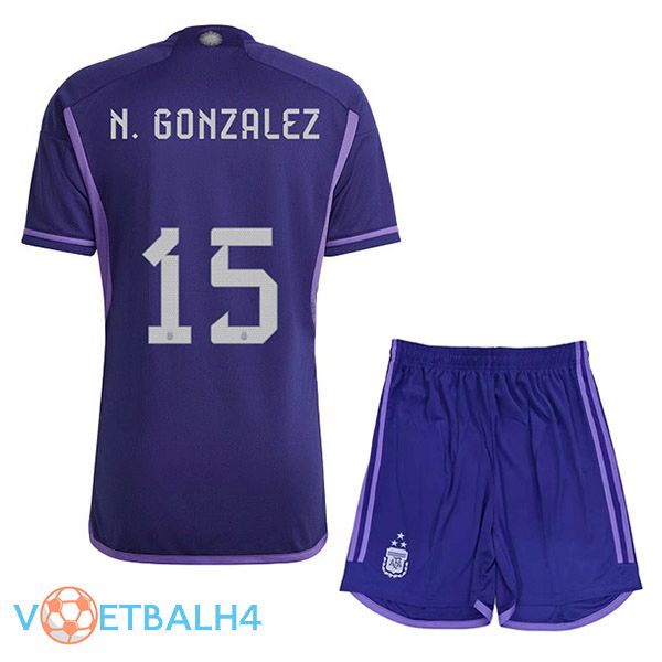 Argentinië (A. CORREA 15) 3 sterren kinderen voetbal jersey uit paars 2022/2023