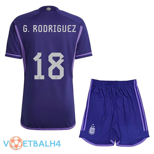 Argentinië (G. RODRIGUEZ 18) 3 sterren kinderen voetbal jersey uit paars 2022/2023