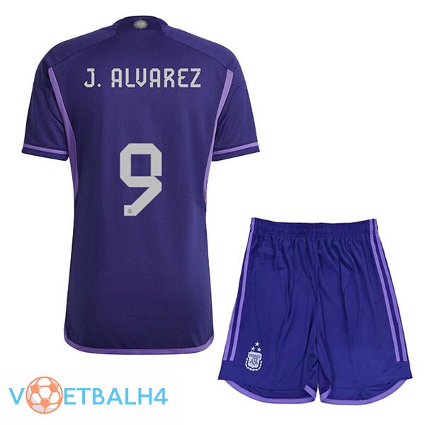 Argentinië (J. ALVAREZ 9) 3 sterren kinderen voetbal jersey uit paars 2022/2023