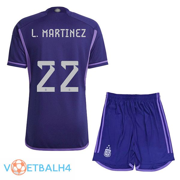 Argentinië (L. MARTINEZ 22) 3 sterren kinderen voetbal jersey uit paars 2022/2023