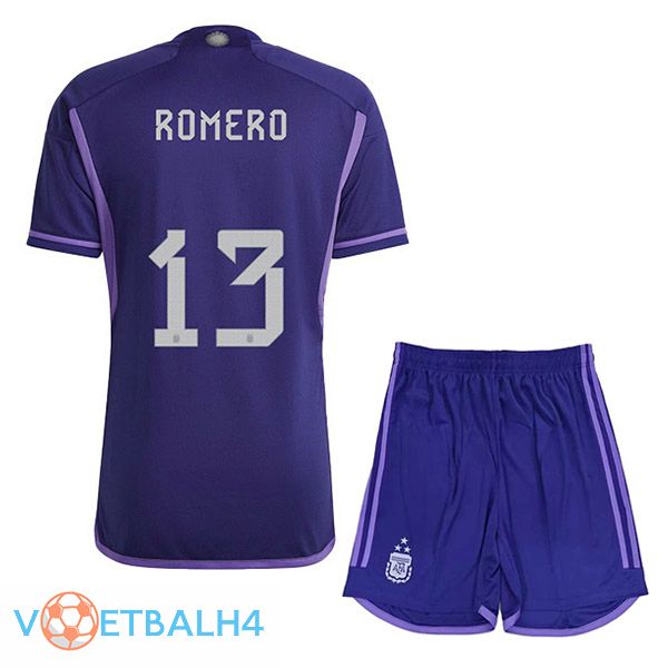 Argentinië (ROMERO 13) 3 sterren kinderen voetbal jersey uit paars 2022/2023