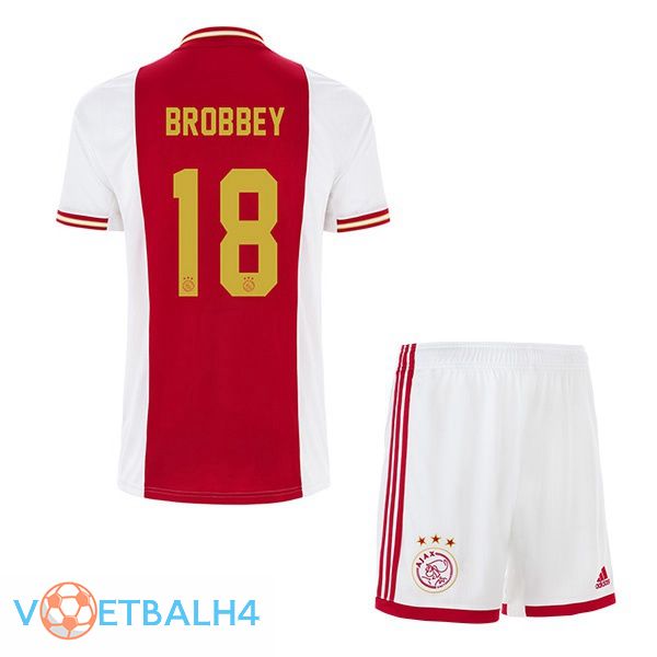 AFC Ajax (Brobbey 18) kinderen voetbal jerseys thuis wit rood 2022-2023