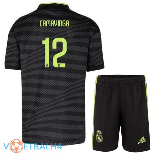 Real Madrid (Camavinga 12) kinderen voetbal jerseys derde zwart 2022-2023