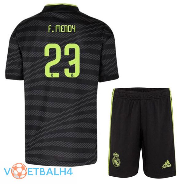 Real Madrid (F. Mendy 23) kinderen voetbal jerseys derde zwart 2022-2023