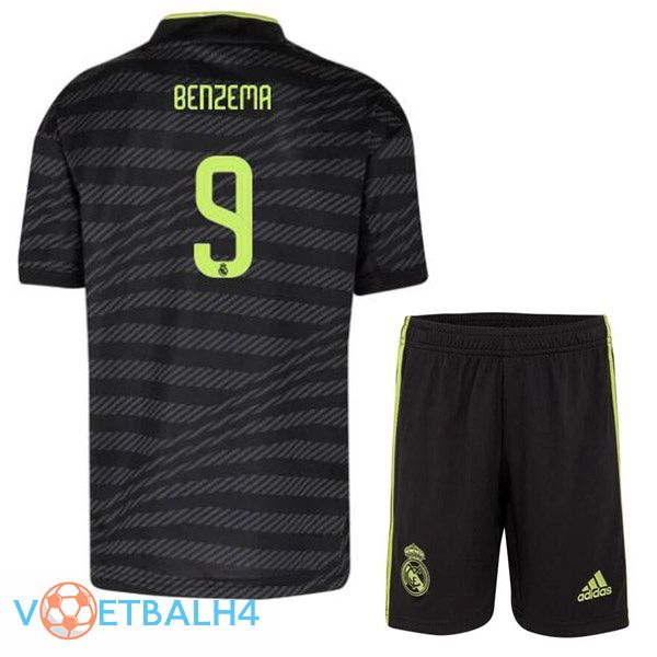 Real Madrid (Benzema 9) kinderen voetbal jerseys derde zwart 2022-2023