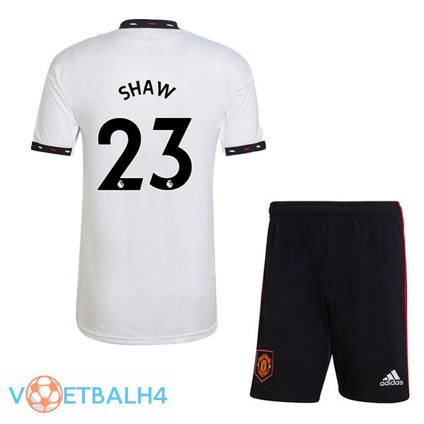 Manchester United (SHAW 23) kinderen voetbal jersey uit wit 2022/2023