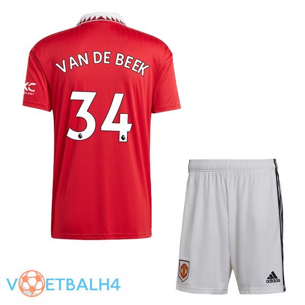 Manchester United (VAN DE BEEK 34) kinderen voetbal jersey thuis rood 2022/2023