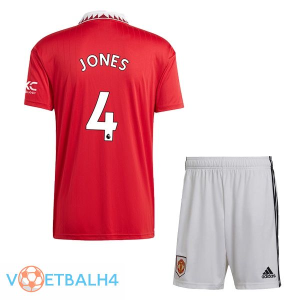 Manchester United (JONES 4) kinderen voetbal jersey thuis rood 2022/2023