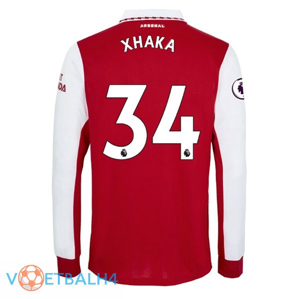 Arsenal (XHAKA 34) jersey thuis lange mouwrood wit 2022/2023