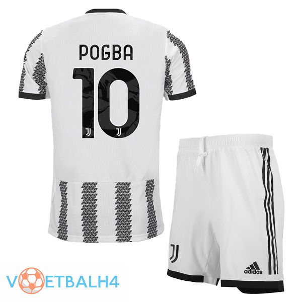 Juventus (POGBA 10) kinderen voetbal jersey thuis wit zwart 2022/2023