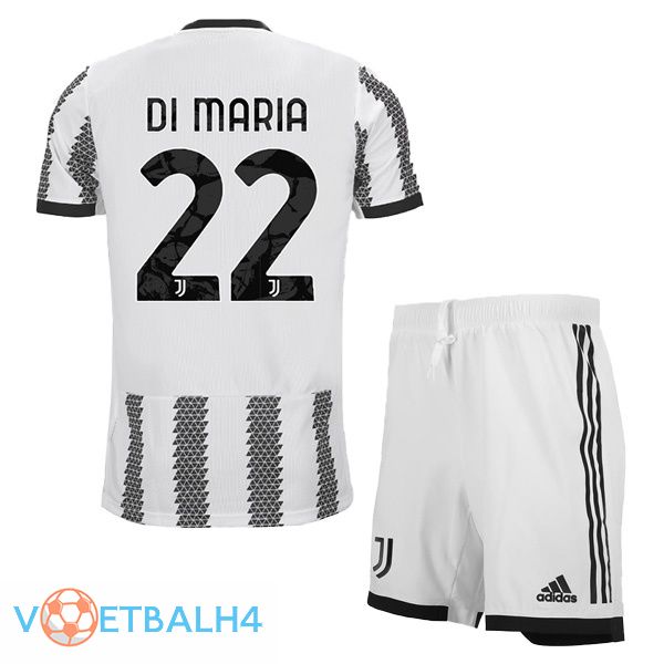 Juventus (DI MARIA 22) kinderen voetbal jersey thuis wit zwart 2022/2023