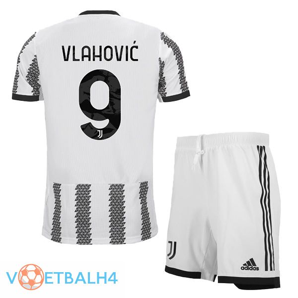 Juventus (VLAHOVIĆ 9) kinderen voetbal jersey thuis wit zwart 2022/2023