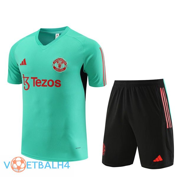 Manchester United Training T Shirt + korte broek groente 2023/2024