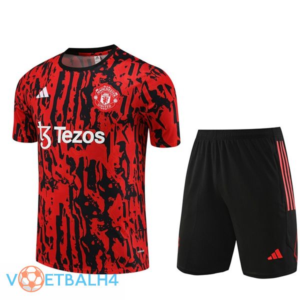 Manchester United Training T Shirt + korte broek zwart rood 2023/2024