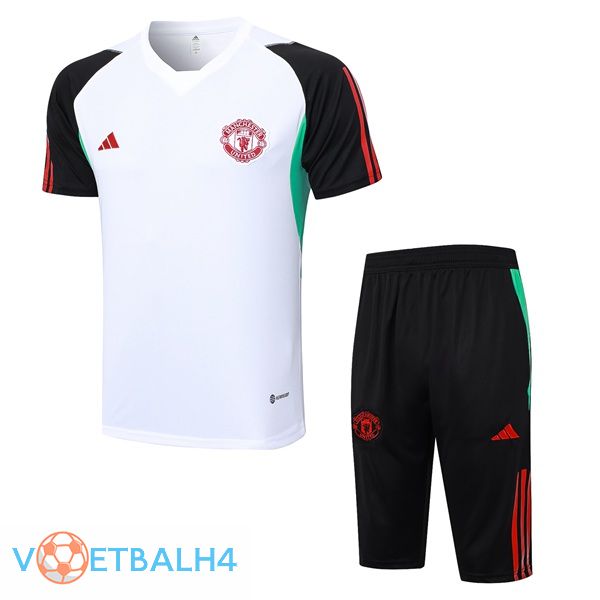 Manchester United Training T Shirt + korte broek wit 2023/2024