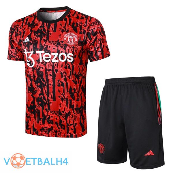 Manchester United Training T Shirt + korte broek rood zwart 2023/2024