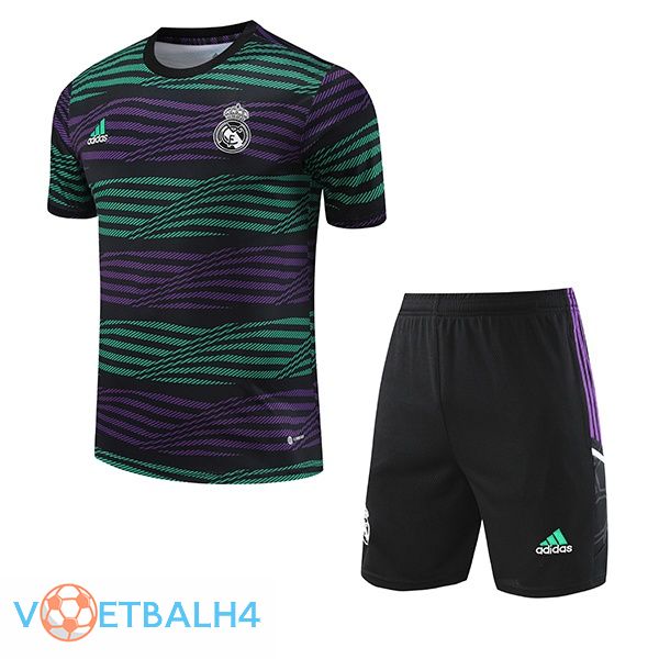 Real Madrid Training T Shirt + korte broek zwart groente 2023/2024