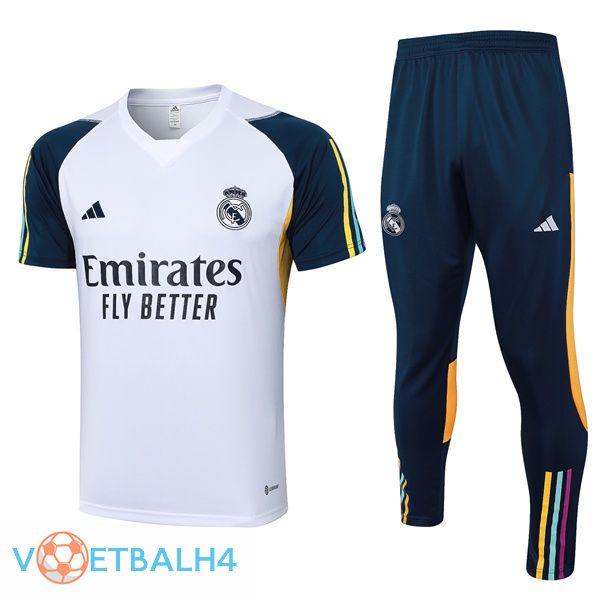 Real Madrid Training T Shirt + korte broek wit 2023/2024