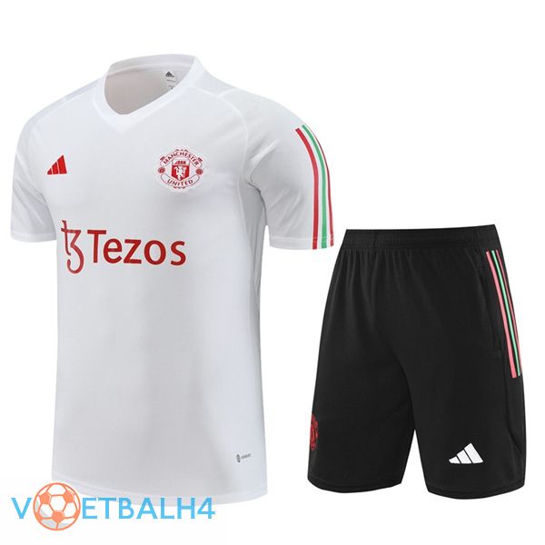 Manchester United Training T Shirt + korte broek wit 2023/2024