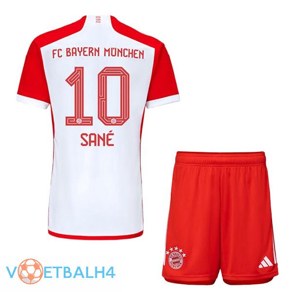 Bayern Munich (Sané 10) kinderen thuis voetbal jersey wit rood 2023/2024