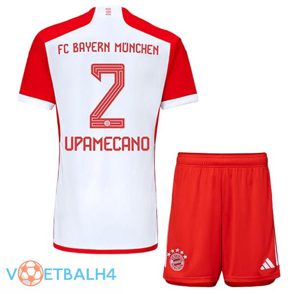 Bayern Munich (Upamecano 2) kinderen thuis voetbal jersey wit rood 2023/2024