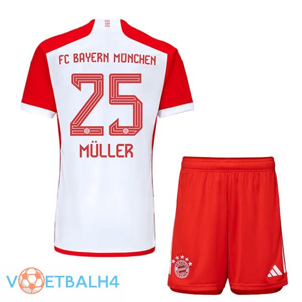 Bayern Munich (Müller 25) kinderen thuis voetbal jersey wit rood 2023/2024