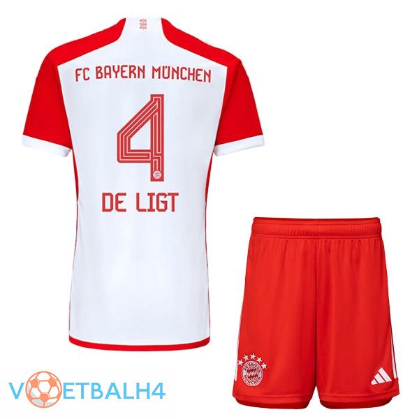 Bayern Munich (de Ligt 4) kinderen thuis voetbal jersey wit rood 2023/2024