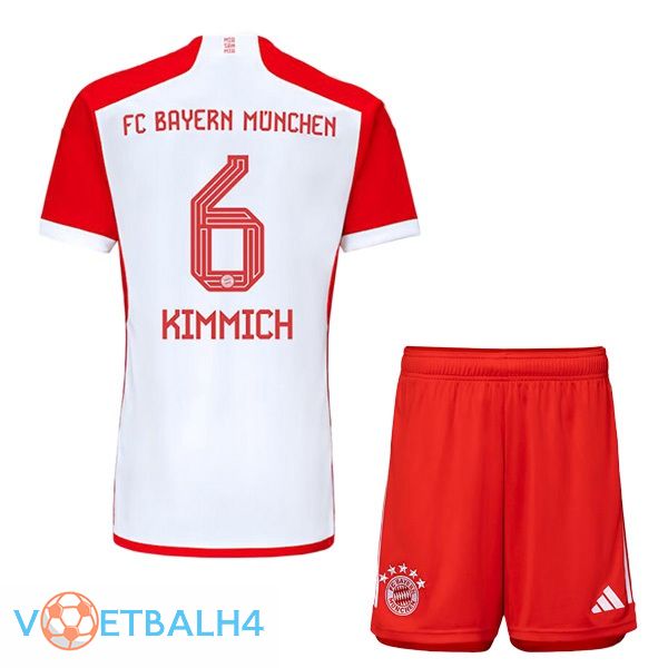 Bayern Munich (Kimmich 6) kinderen thuis voetbal jersey wit rood 2023/2024