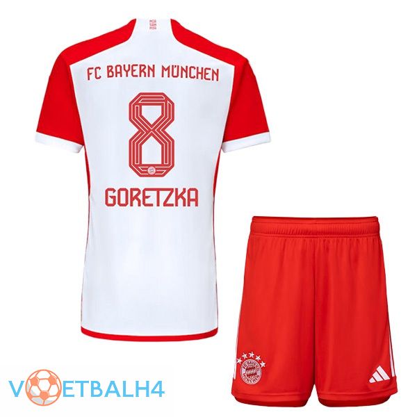 Bayern Munich (Goretzka 8) kinderen thuis voetbal jersey wit rood 2023/2024