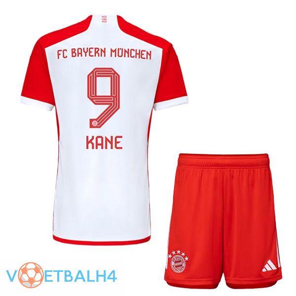 Bayern Munich (Kane 9) kinderen thuis voetbal jersey wit rood 2023/2024