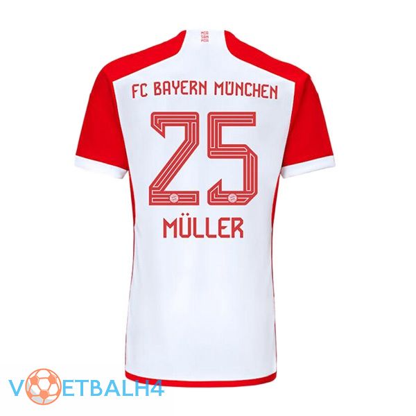 Bayern Munich (Müller 25) thuis voetbal jersey wit rood 2023/2024