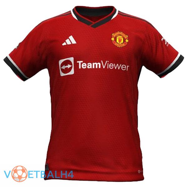 Manchester United voetbal jersey thuis rood gelekte versie 2023/2024