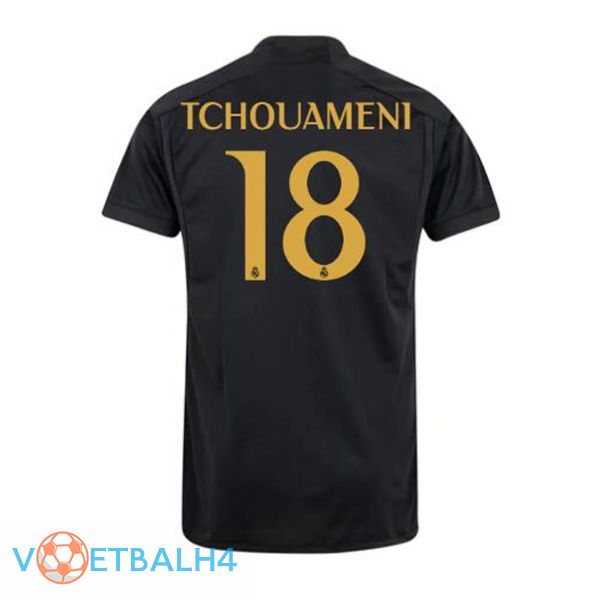 Real Madrid (Tchouameni 18) derde voetbal jersey zwart 2023/2024