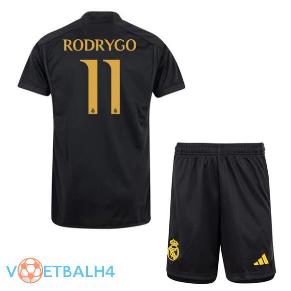 Real Madrid (Rodrygo 11) kinderen derde voetbal jersey zwart 2023/2024